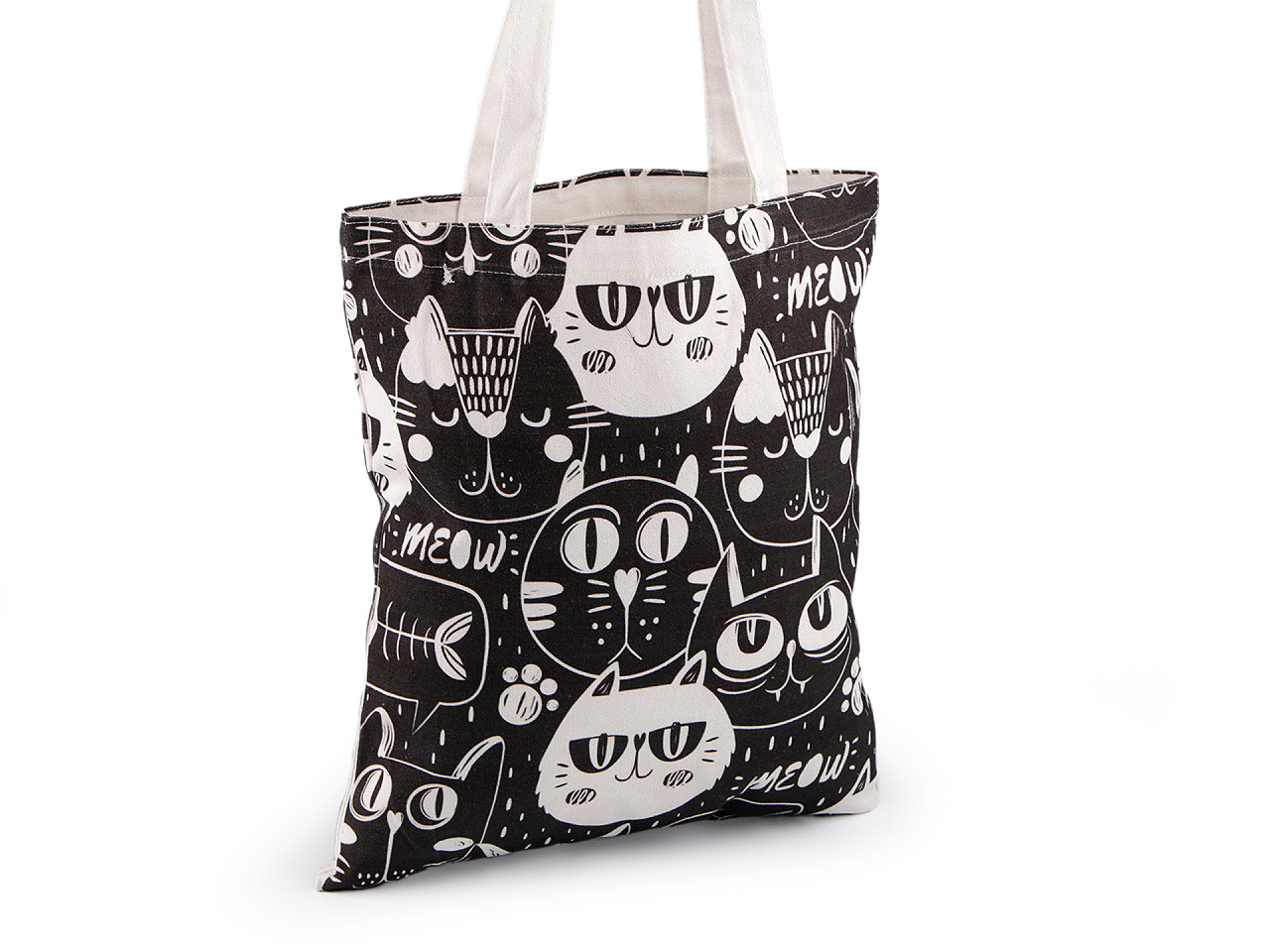 Geanta textila bumbac caine, pisica 34x39 cm - Alb (1 Bucată)