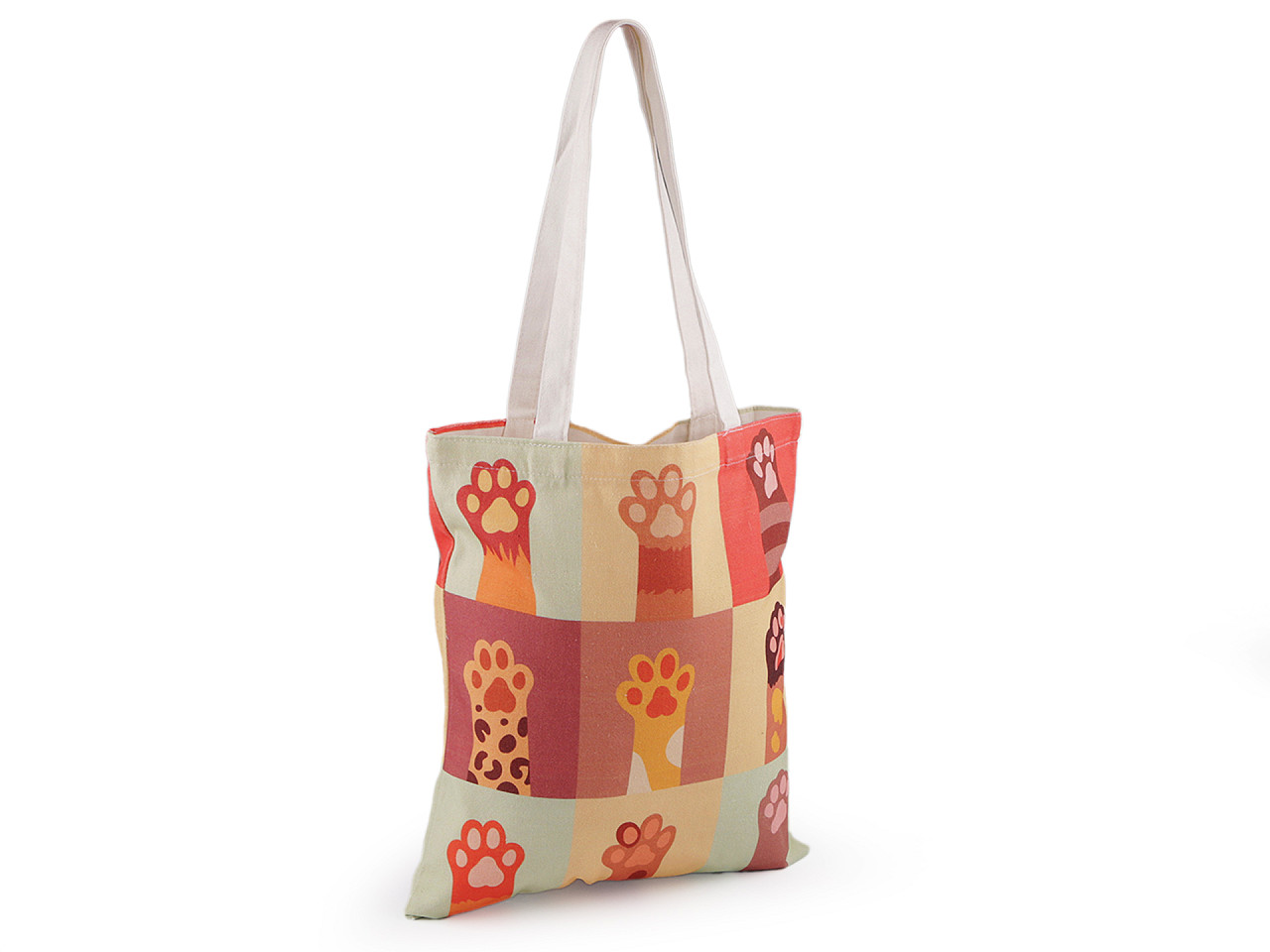 Geanta textila bumbac caine, pisica 34x39 cm - Alb (1 Bucată)