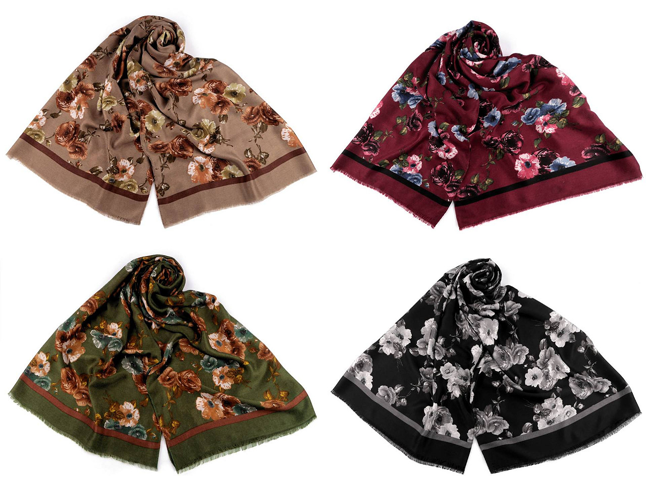 Eșarfă / șal flori 90x180 cm - Bordo (1 Bucată)