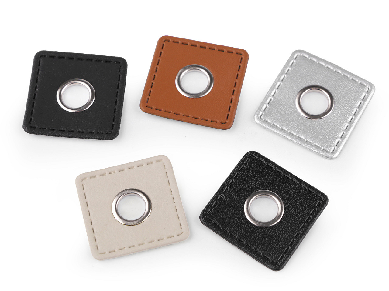 Ocheți cu patrat din piele sintetica pentru cusut, de 10 mm - Argintiu (20 Bucăți)
