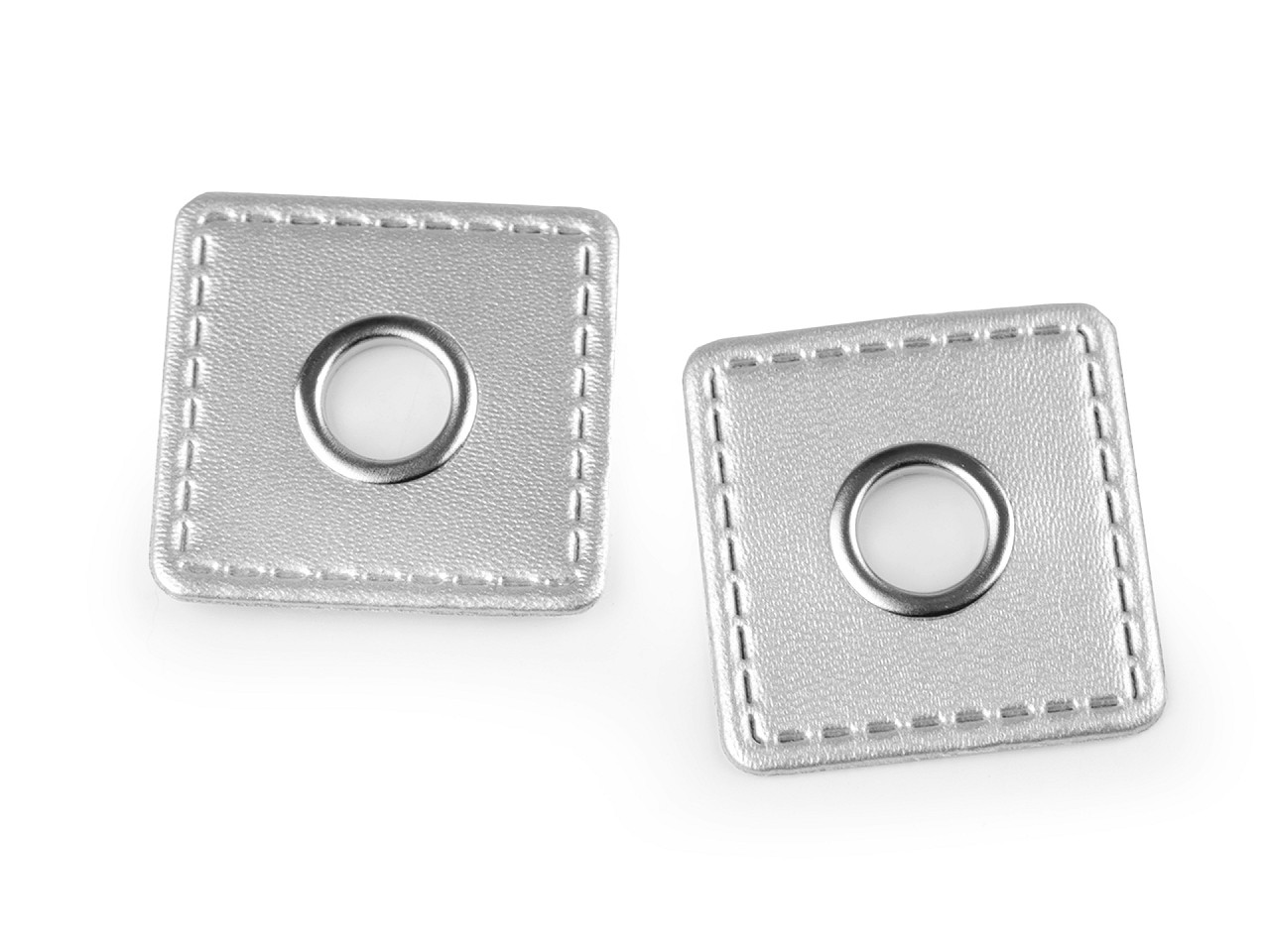 Ocheți cu patrat din piele sintetica pentru cusut, de 10 mm - Argintiu (20 Bucăți)