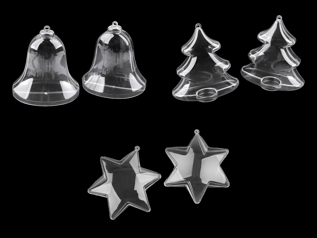 Cutie din plastic din două piese - clopot, copac, picătură, stea - Transparent (2 Bucăți)