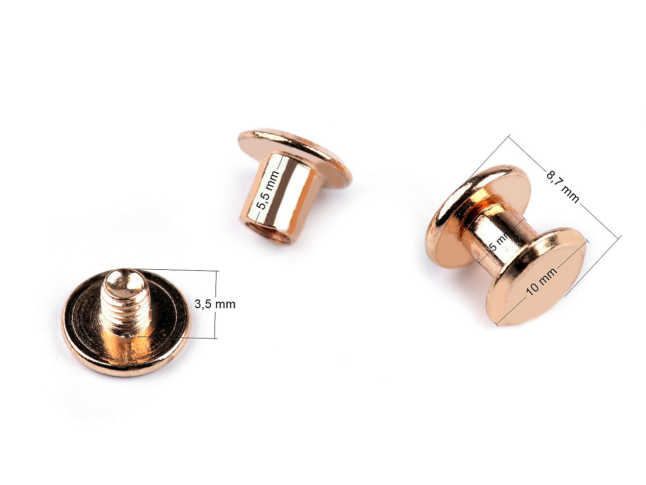 Butoni cu șurub pentru pielarie,  ø10 mm - Nichel deschis (10 Perechi)