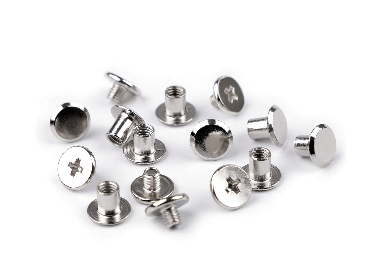 Butoni cu șurub pentru pielarie,  ø10 mm - Nichel deschis (10 Perechi)