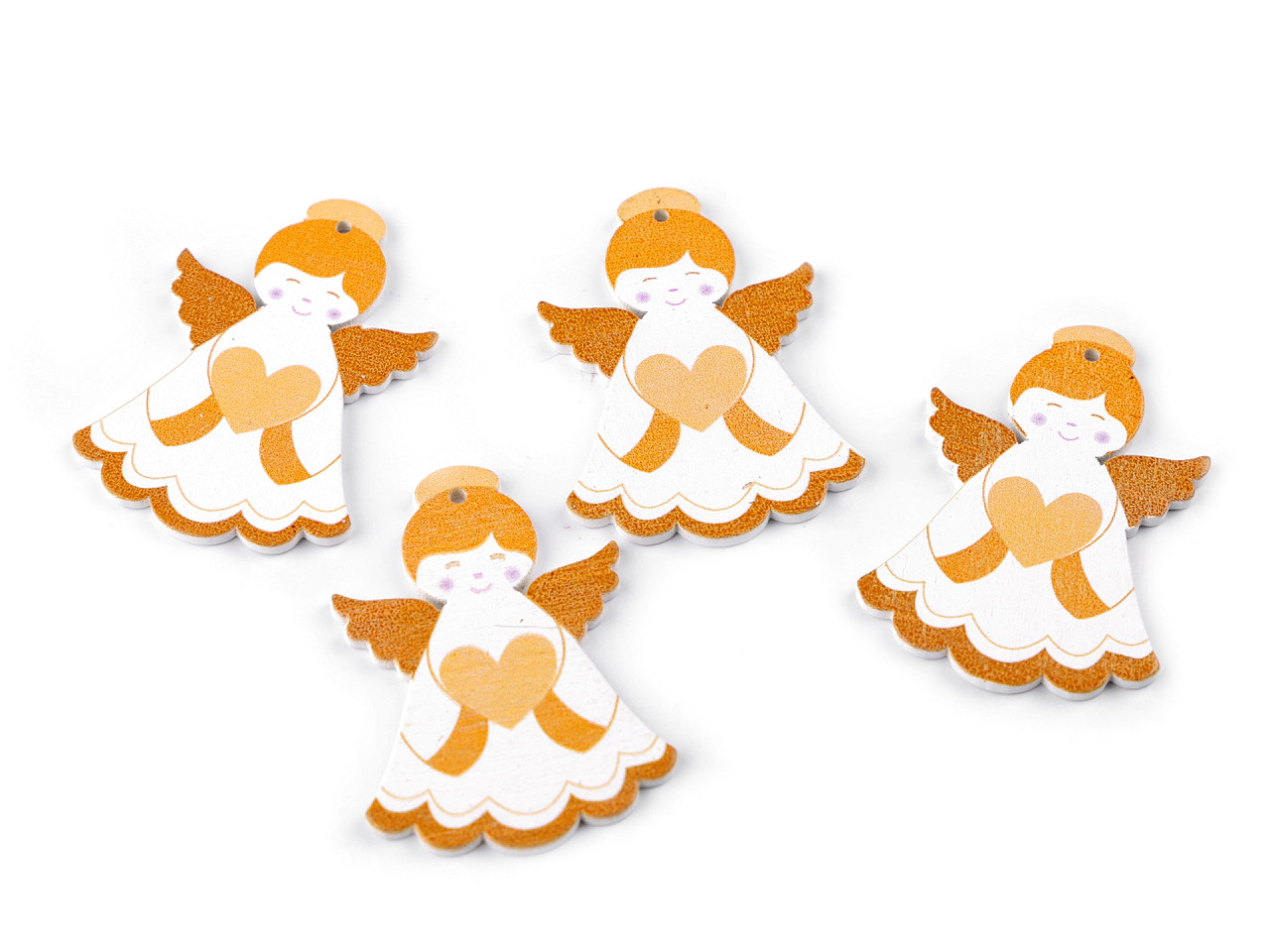 Decorațiune înger de lemn - Alb (4 Bucăți)