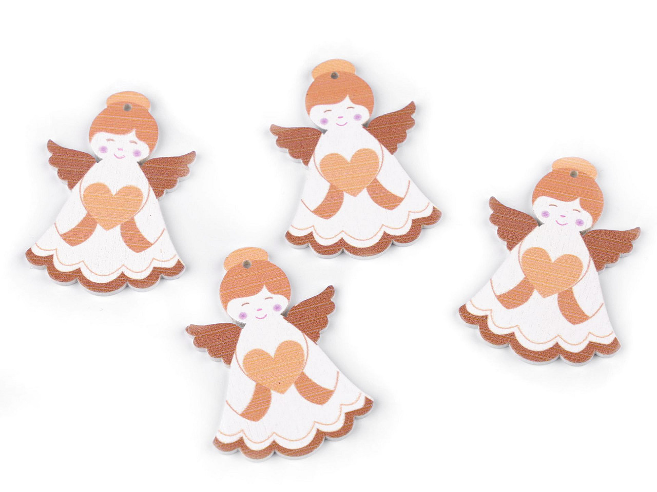 Decorațiune înger de lemn - Alb (4 Bucăți)