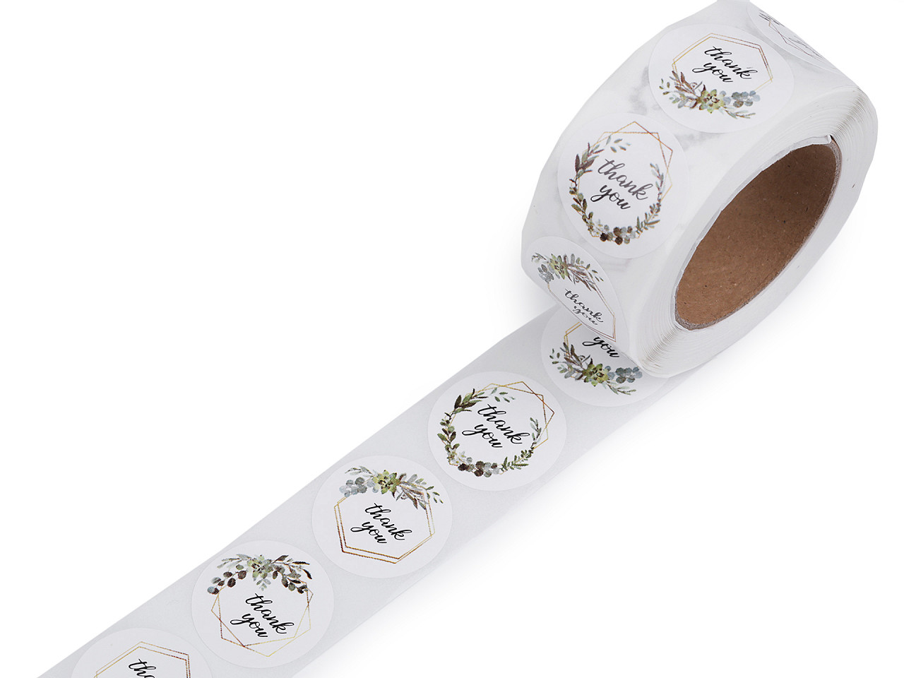 Autocolante din hârtie handmade with love, thank you ø25 mm - Maro natural (1 Rolă)