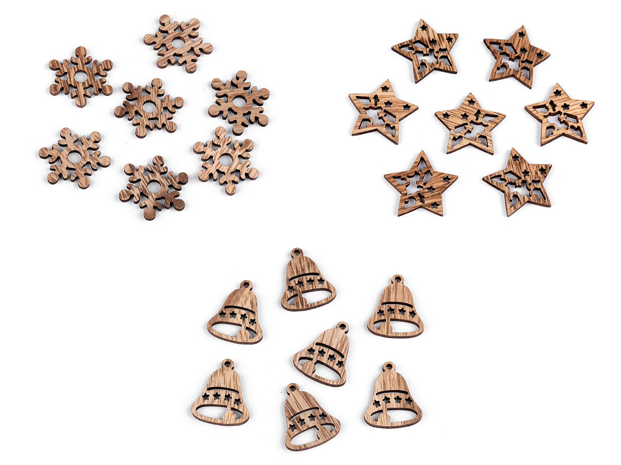 Decoratiuni din lemn , stea, clopot - Maro natural (10 Bucăți)
