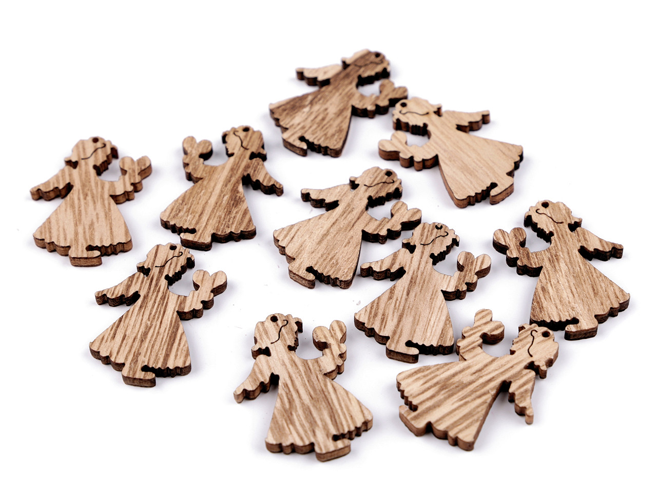 Decorațiune înger de lemn - Maro natural (10 Bucăți)