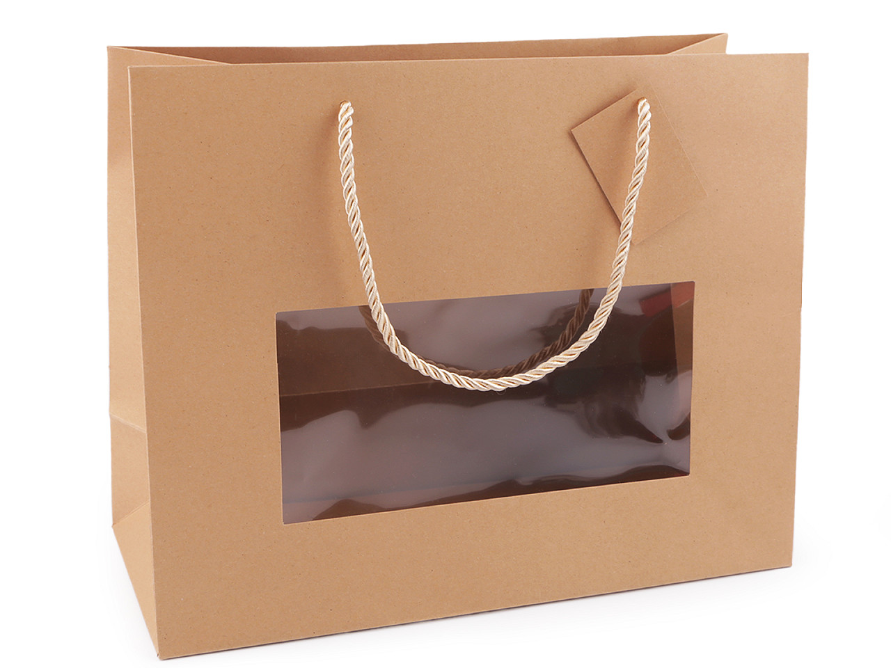Pungă de hârtie natural cu fereastră - Maro natural (10 Bucăți)