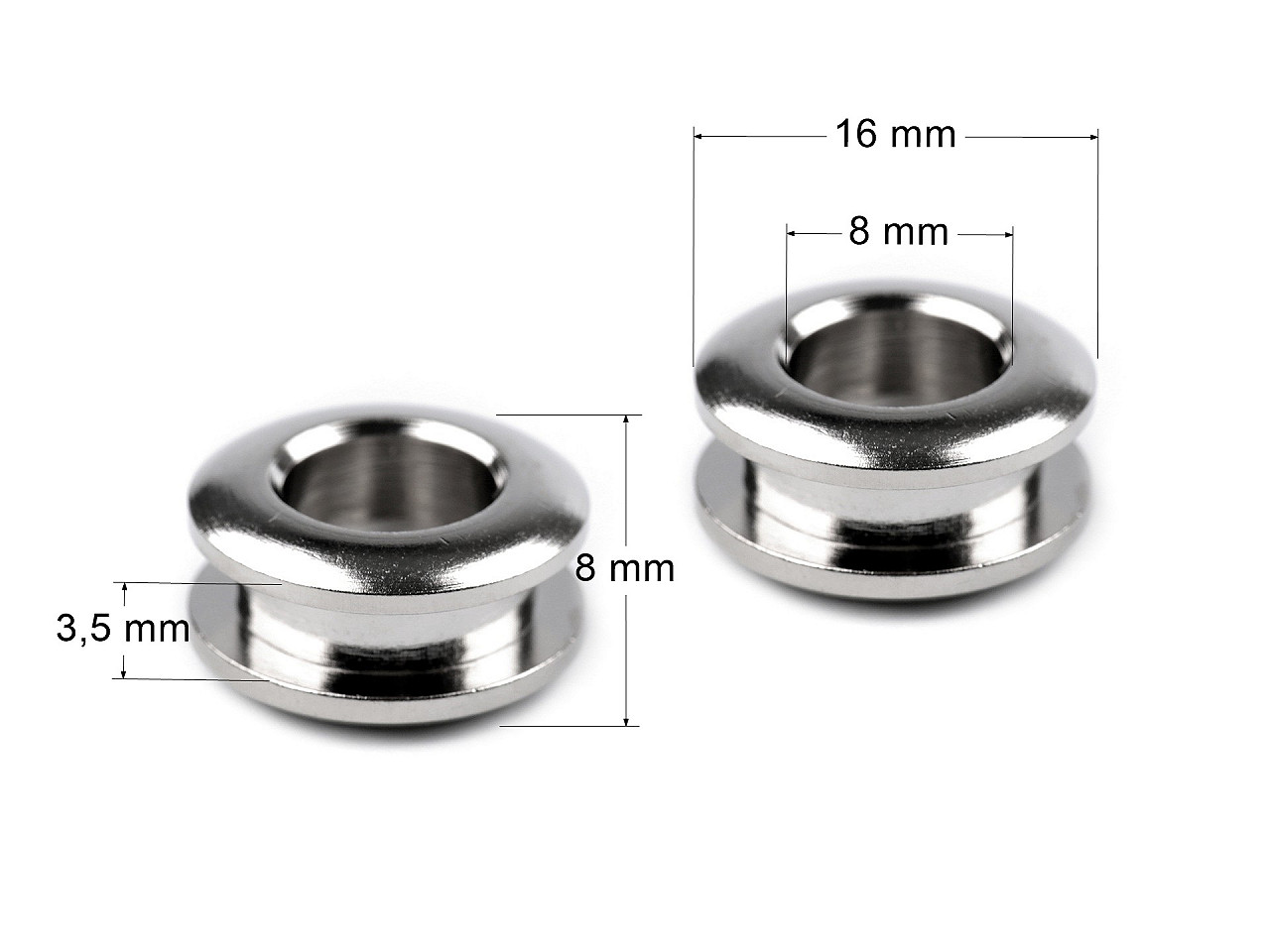 Ocheți cu filet  ø interior 8 mm / ø16 mm exterior - Nichel (10 Perechi)