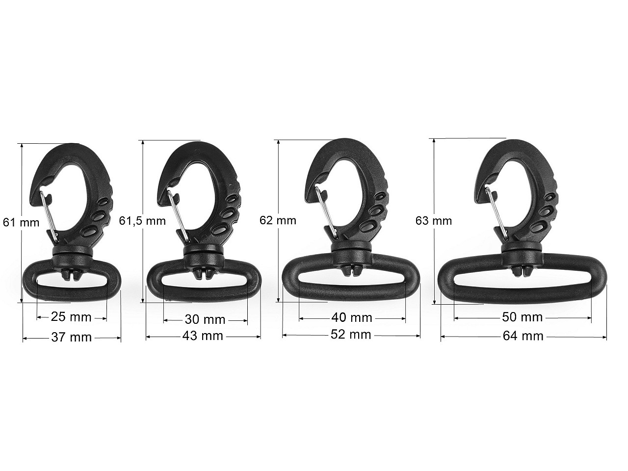 Carabină din plastic 25; 30; 40; 50 mm - Negru (1 Bucată)