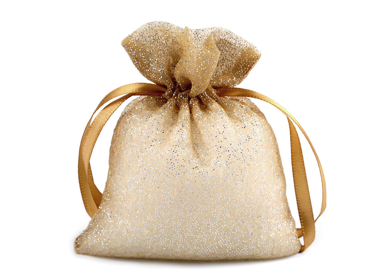 Saculet cadou organza cu sclipici, 10x13 cm - Auriu (10 Bucăți)