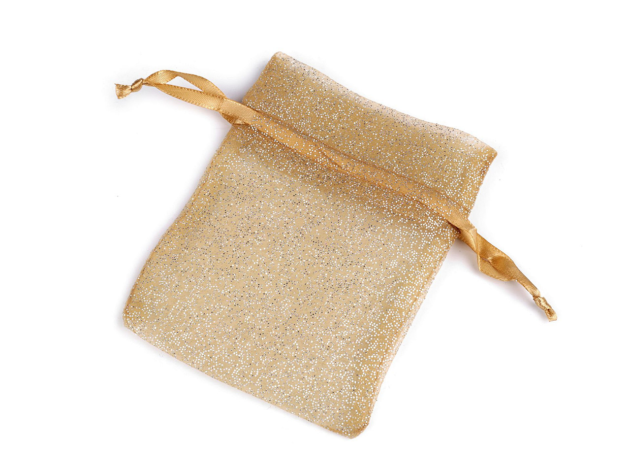 Saculet cadou organza cu sclipici, 10x13 cm - Auriu (10 Bucăți)