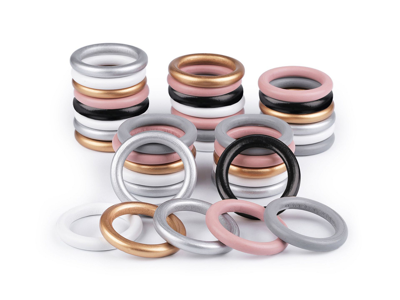 Inele colorate din lemn ø50 mm - Argintiu (20 Bucăți)