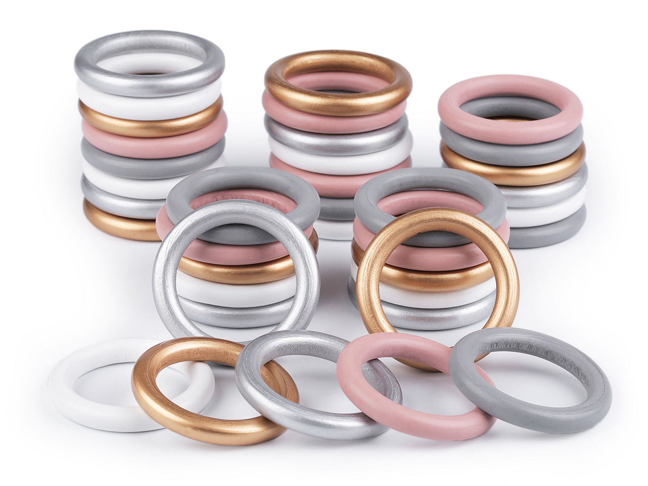 Inele colorate din lemn ø70 mm - Alb (10 Bucăți)