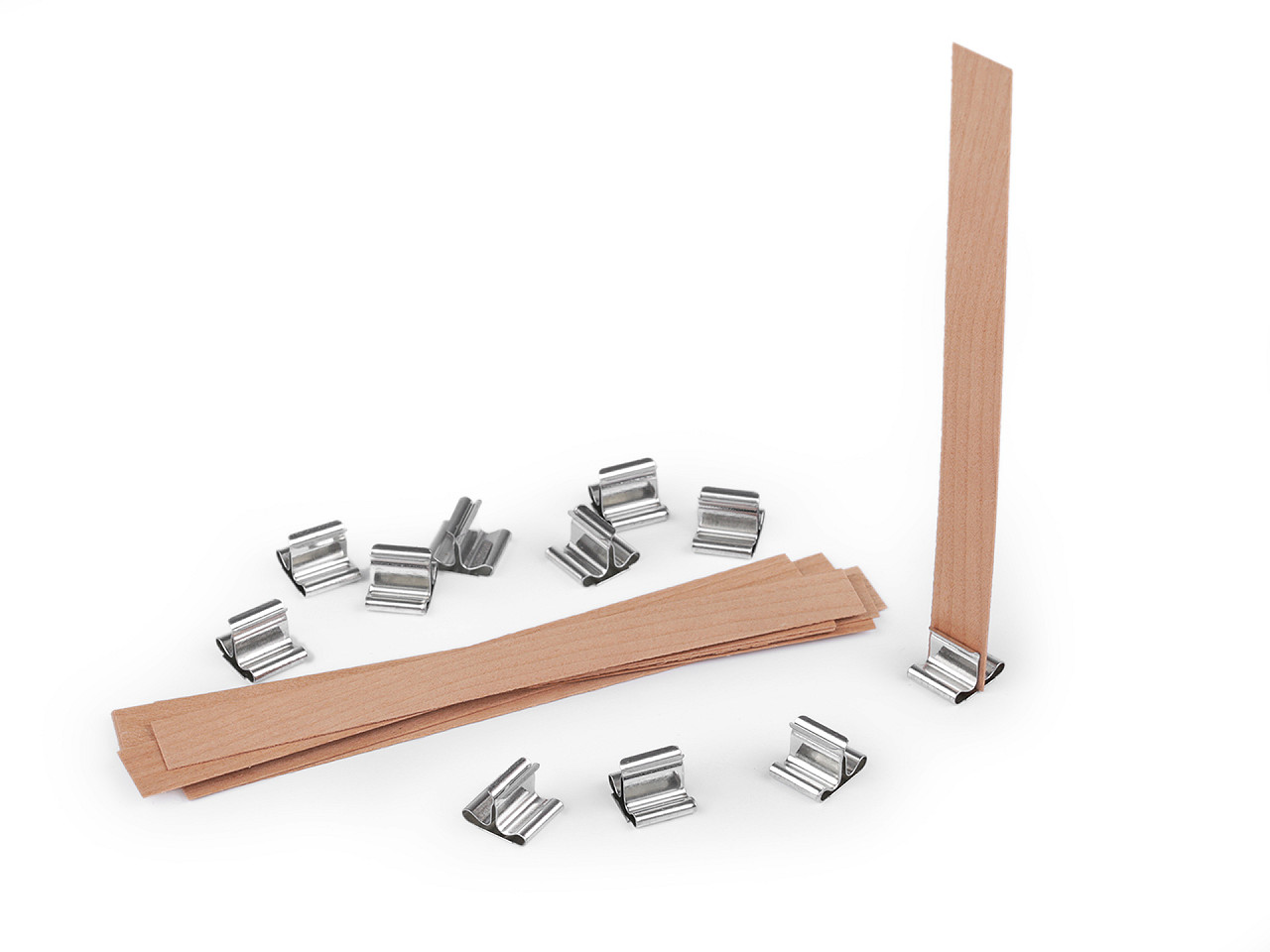 Fitil de lumanare din lemn cu suport 1,5x15 cm - Maro natural (10 Bucăți)