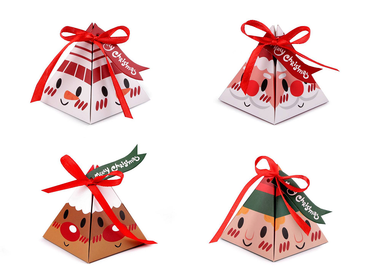 Cutie cadou de craciun piramidă - ren, mos craciun, om de zapada, spiridus - Roșu (50 Bucăți)