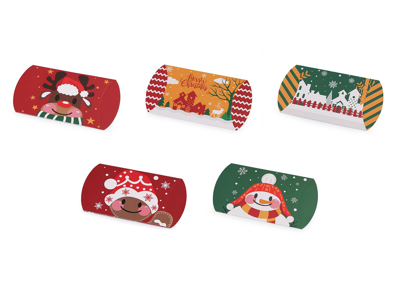 Cutie cadou de craciun ren, mos craciun, om de zapada, turta dulce, biserica - Verde închis (12 Bucăți)