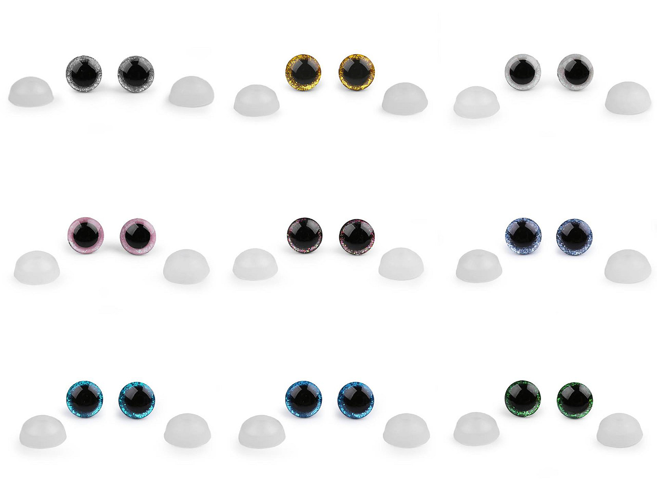 Ochi cu sclipici ø12 mm - Albastru deschis (10 Seturi)