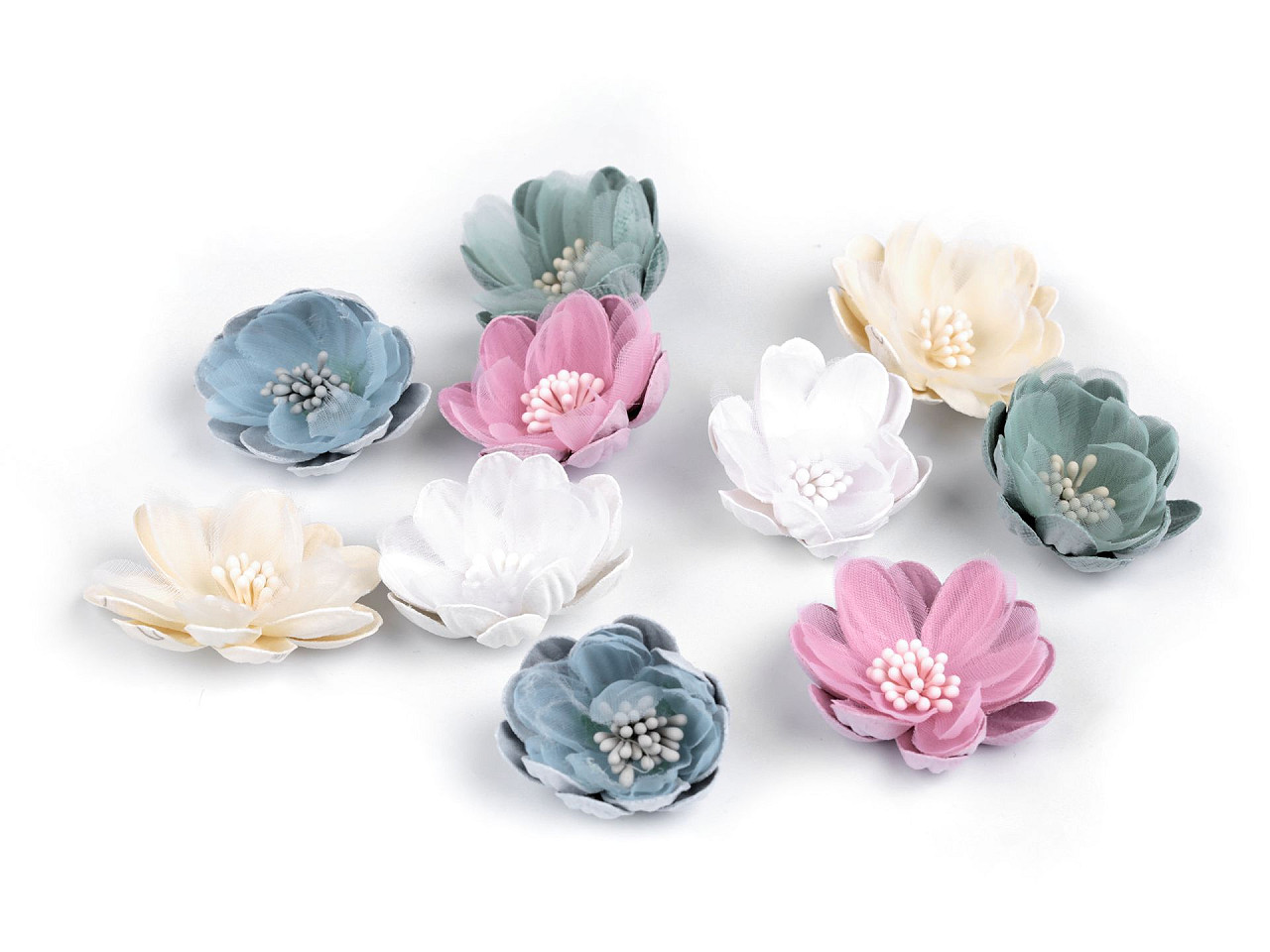 Floare textila de lipit pe ø5 cm - Verde salvie inchis (10 Bucăți)