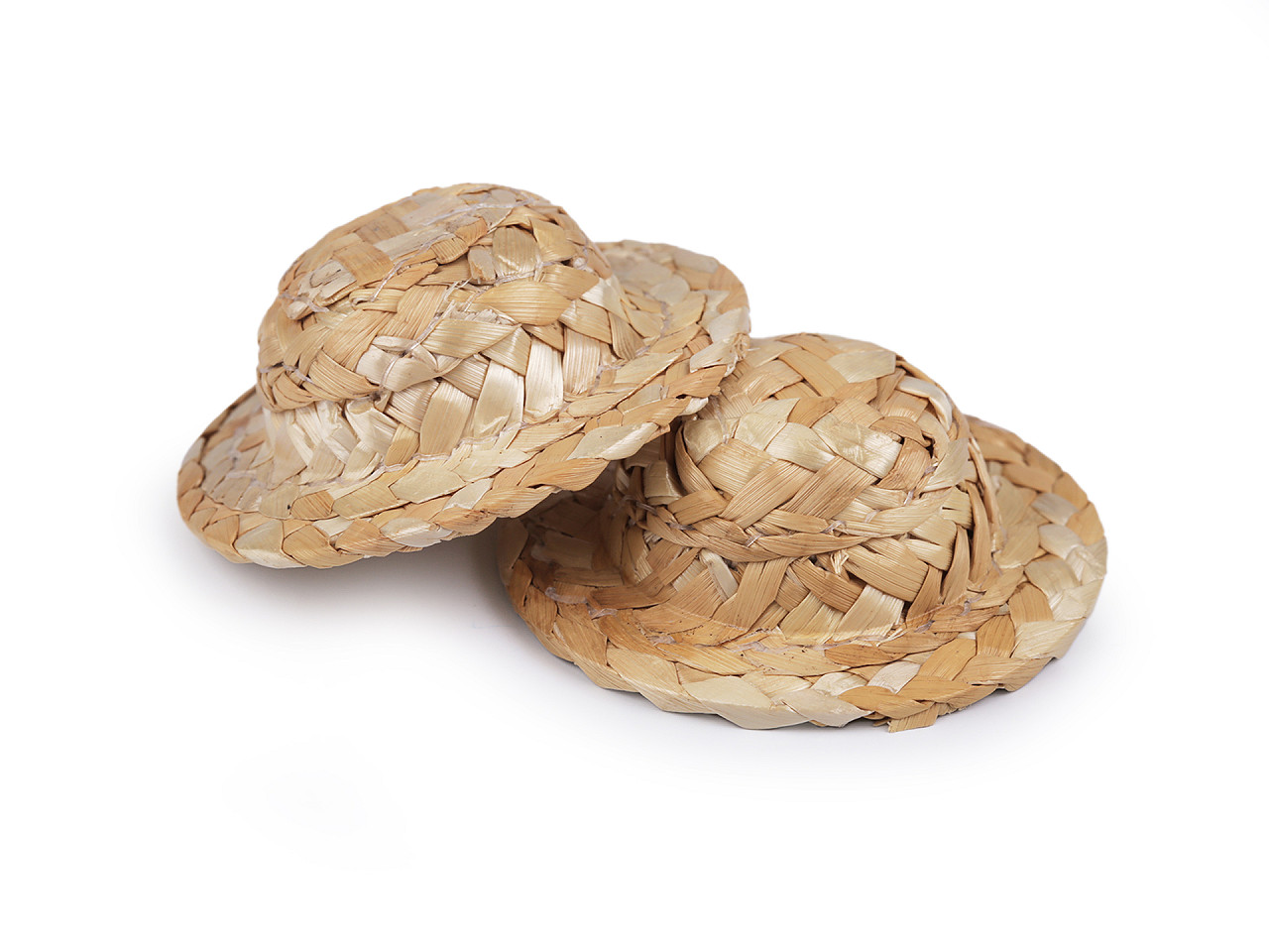 Mini palarie de paie pentru figurine si decoratiuni - Natural deschis (5 Bucăți)