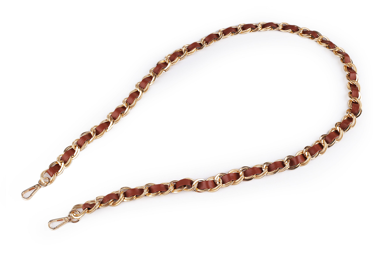 Curea / toarta din piele cu lant si carabine, lungime 120 cm - Maro coniac (1 Bucată)