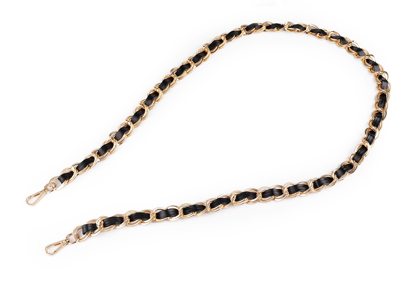 Curea / toarta din piele cu lant si carabine, lungime 120 cm - Maro coniac (1 Bucată)