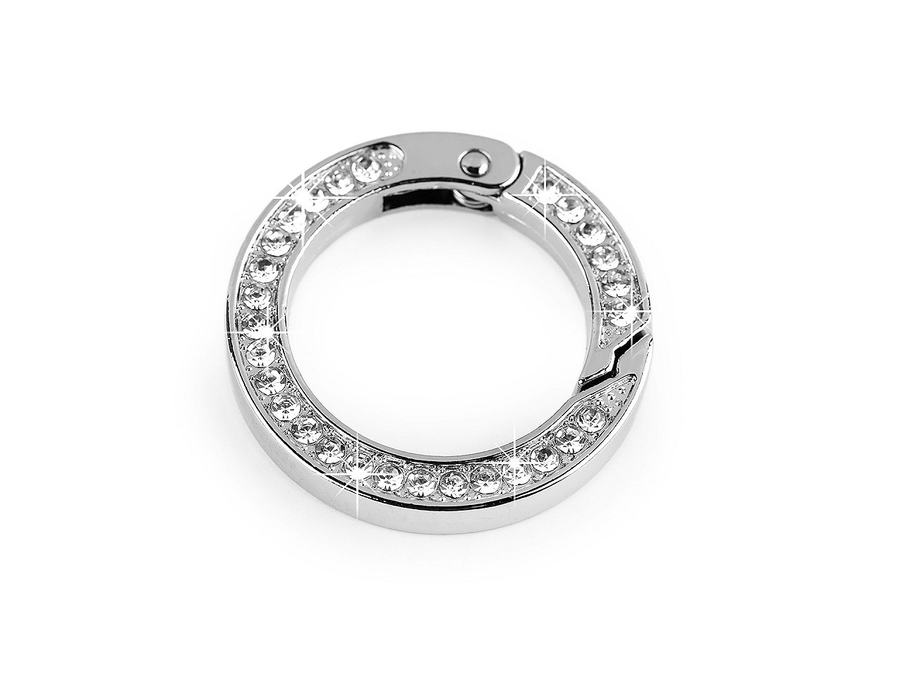 Carabina inel cu strasuri ø24 mm - Nichel (1 Bucată)