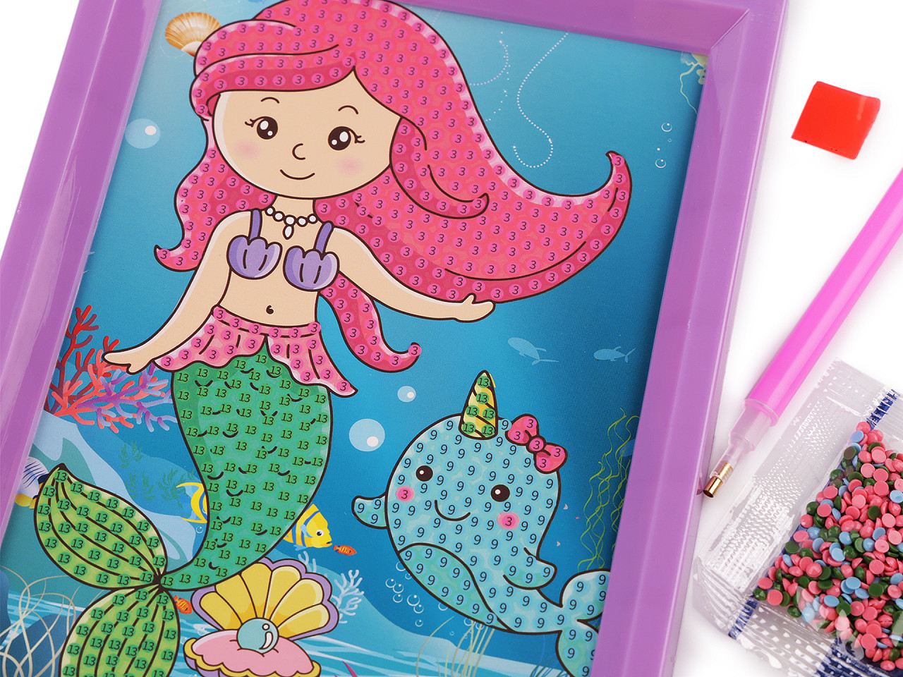 Pictura cu diamant cu rama, set creativ - Culoare aleatorie (1 Set)