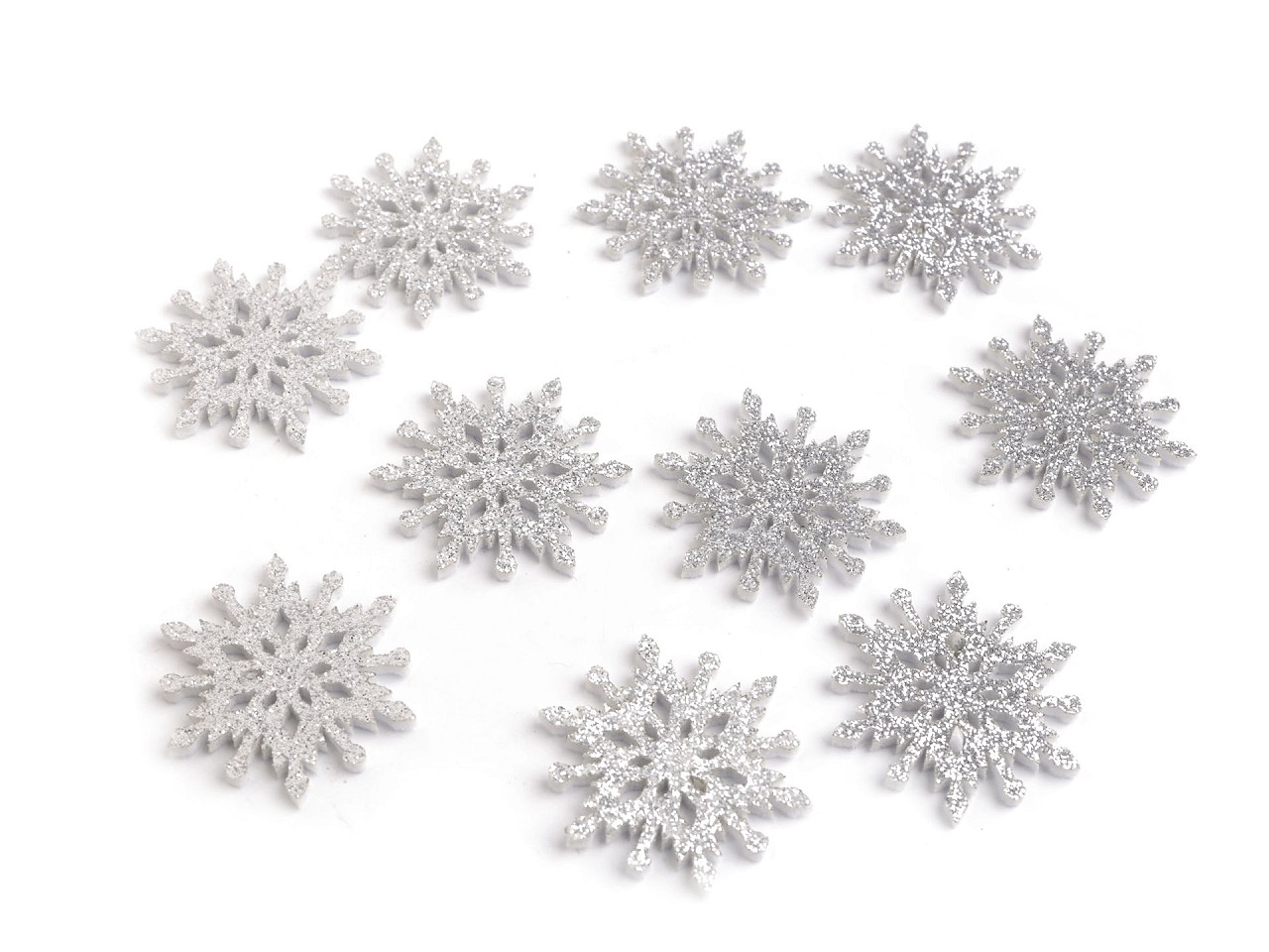 Fulgi de zăpadă din pâslă cu sclipici ø40 mm - Argintiu (10 Bucăți)