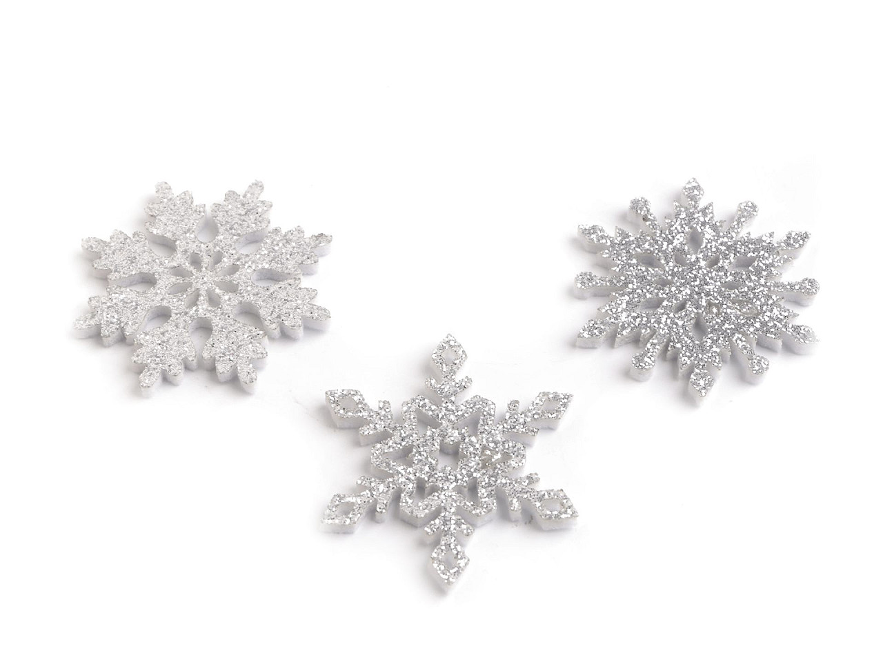Fulgi de zăpadă din pâslă cu sclipici ø40 mm - Argintiu (10 Bucăți)
