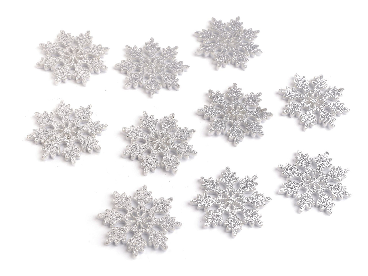 Fulgi de zăpadă din pâslă cu sclipici ø40 mm - Argintiu (10 Bucăți)