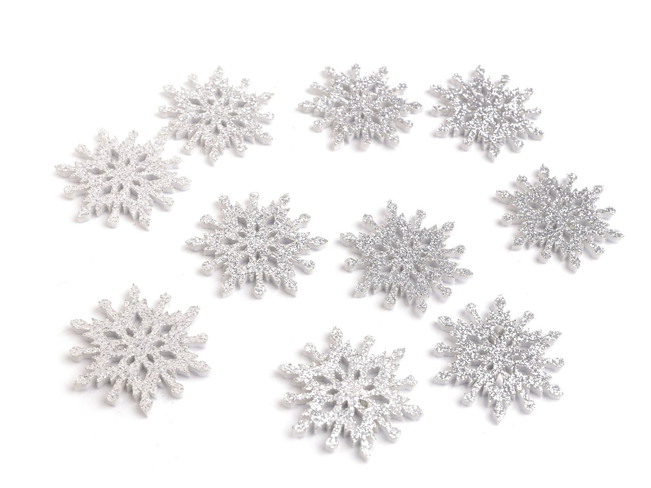 Fulgi de zăpadă din pâslă cu sclipici ø40 mm - Argintiu (10 Bucăți)