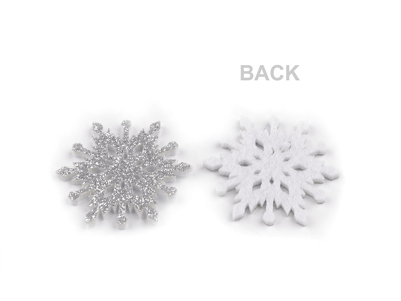 Fulgi de zăpadă din pâslă cu sclipici ø40 mm - Argintiu (10 Bucăți)
