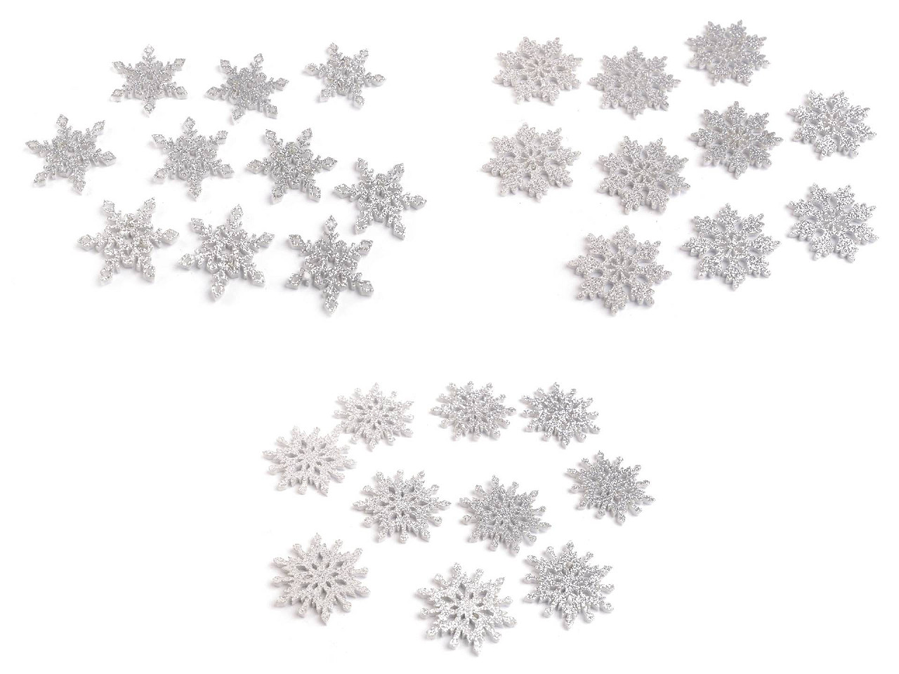 Fulgi de zăpadă din pâslă cu sclipici ø40 mm - Argintiu (10 Bucăți)