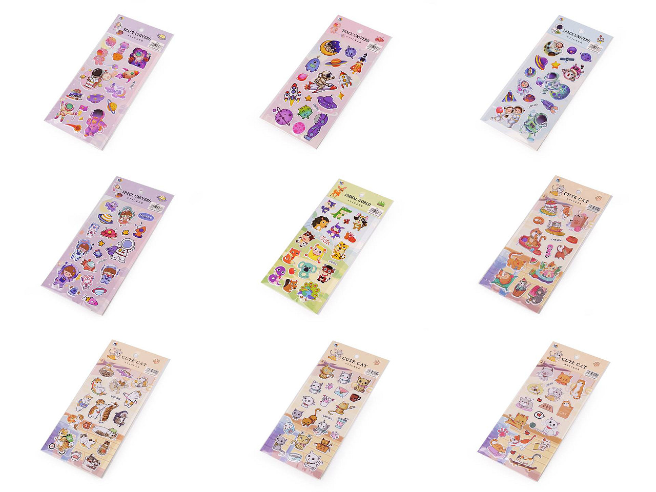 Autocolante din plastic - animale, pisici, cosmonauți, dinozauri - Conform imaginii (1 Card)