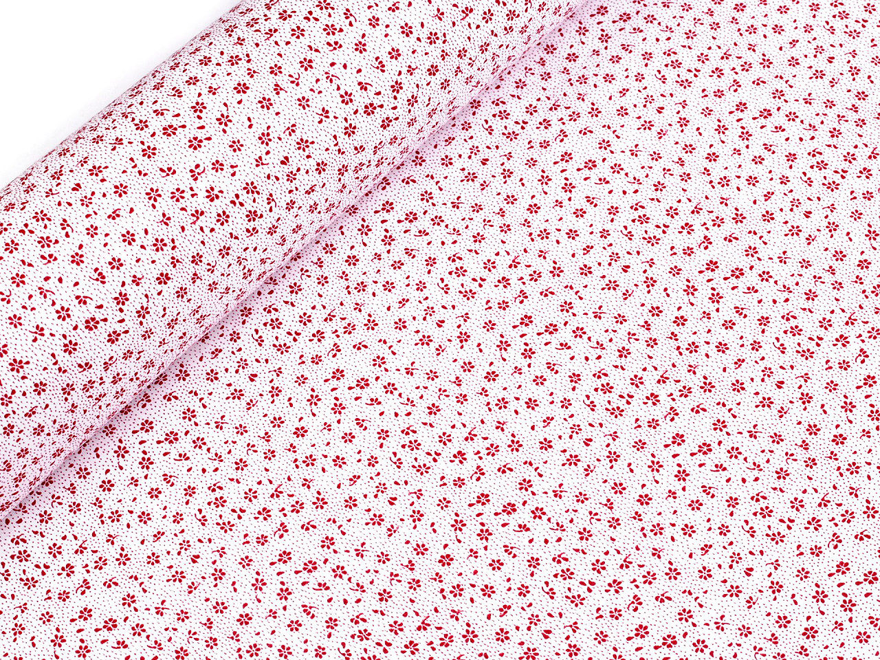 Țesătură de bumbac / pânză flori mici - Roșu (1 Metru)