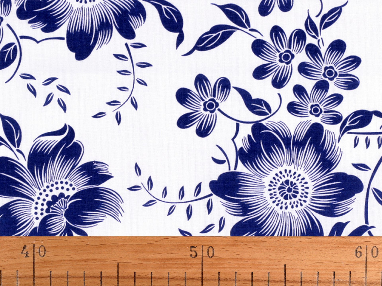 Țesătură de bumbac / pânză flori albastre - Albastru închis (1 Metru)