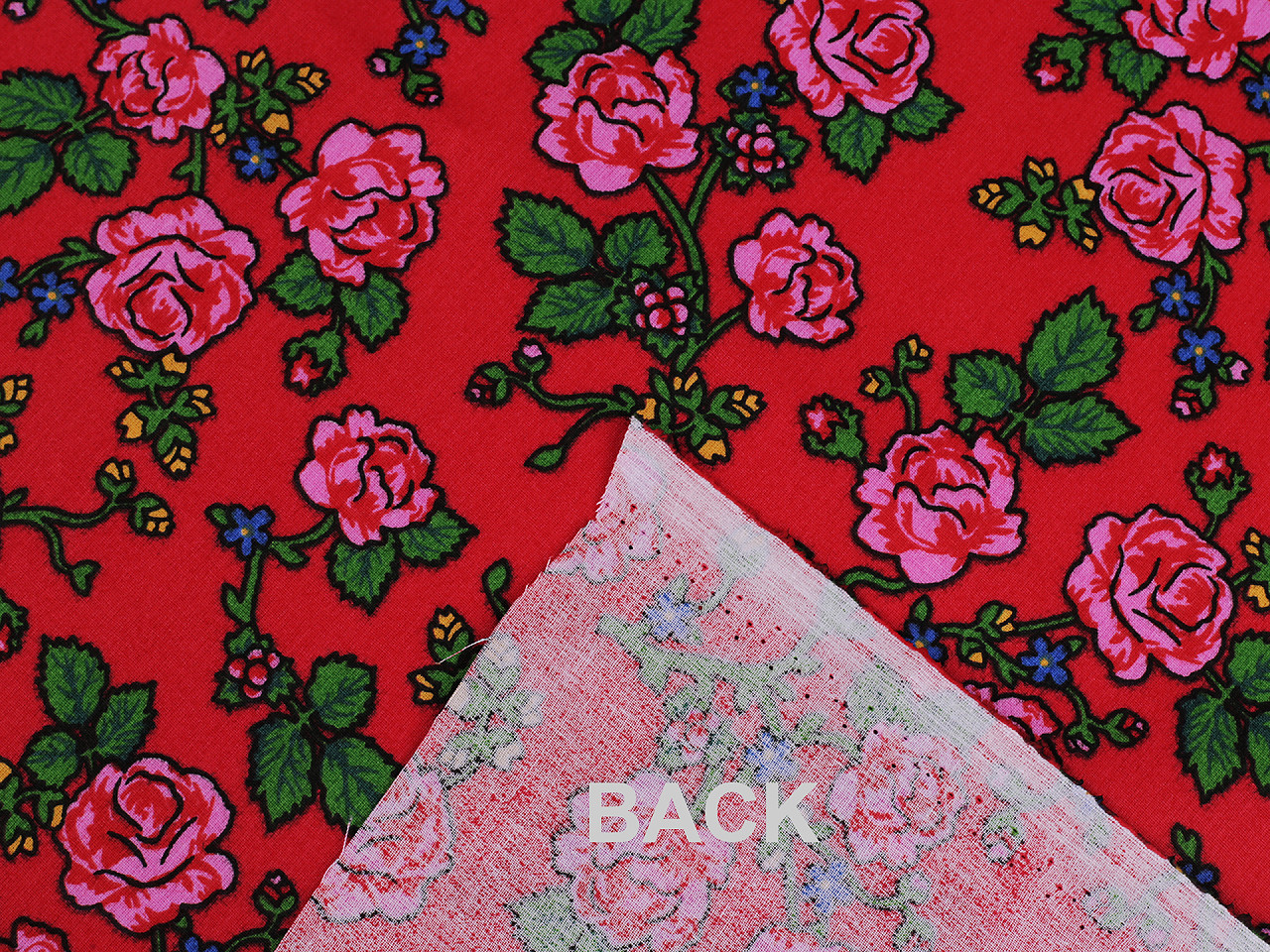 Țesătură de bumbac / pânză trandafir folclor - Roșu (1 Metru)