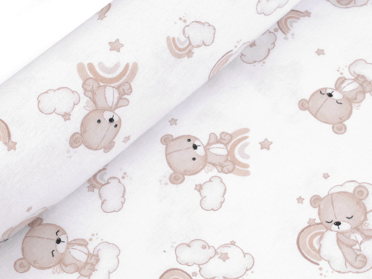 Bumbac flanelat ursuleț - Alb (1 Metru)