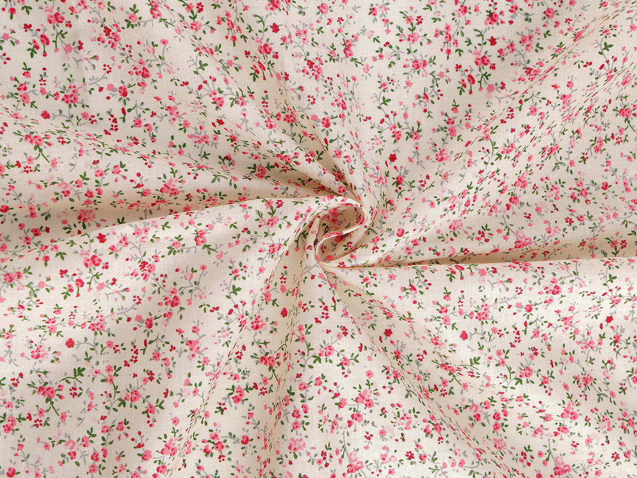 Țesătură de bumbac cu flori mici - Alb (1 Metru)