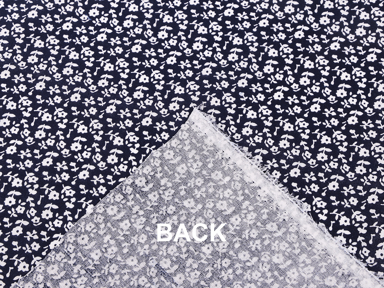 Țesătură de bumbac / pânză imprimeu flori mici - Albastru închis (1 Metru)