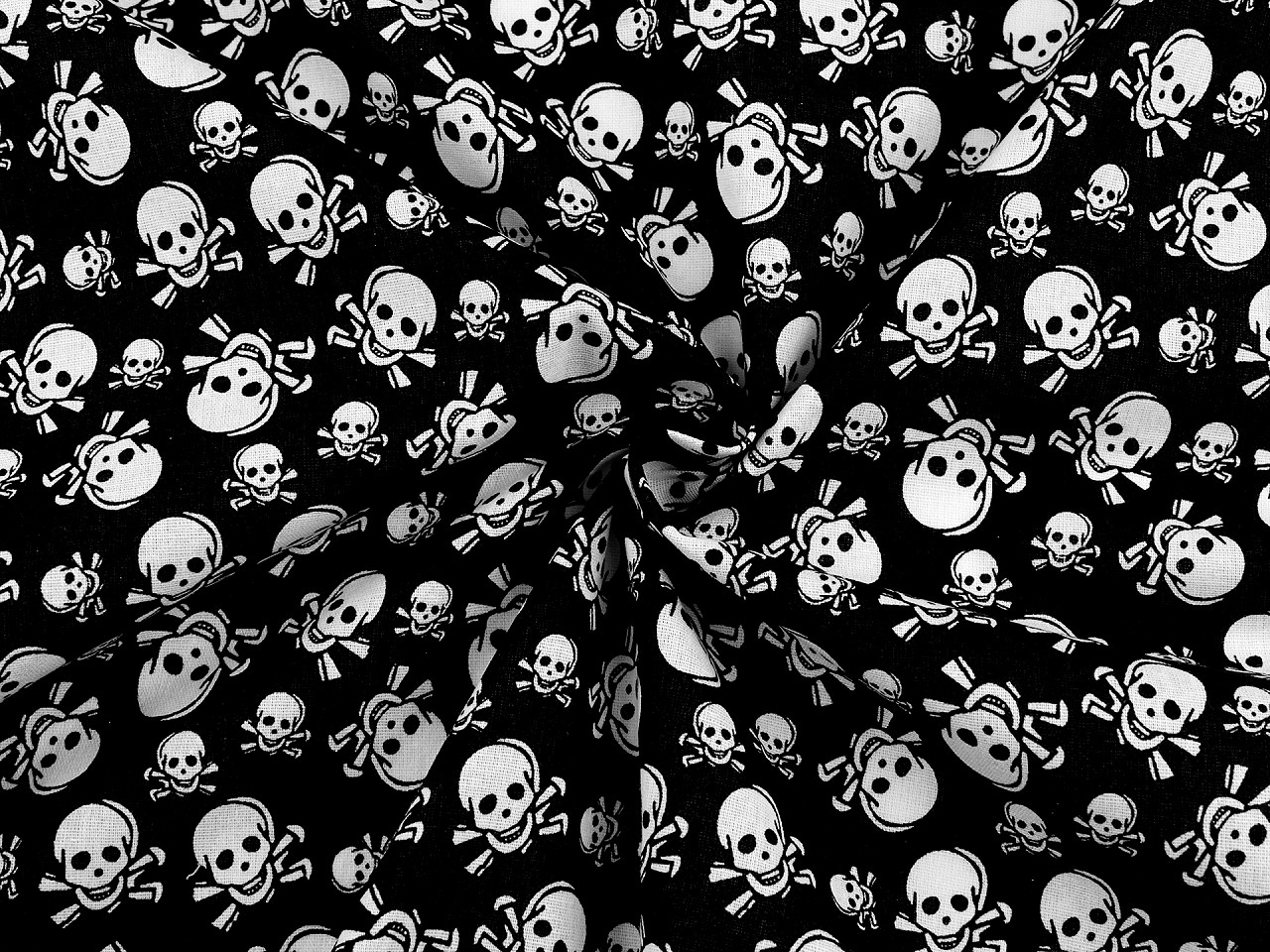 Țesătură din bumbac cu cranii - Negru (1 Metru)