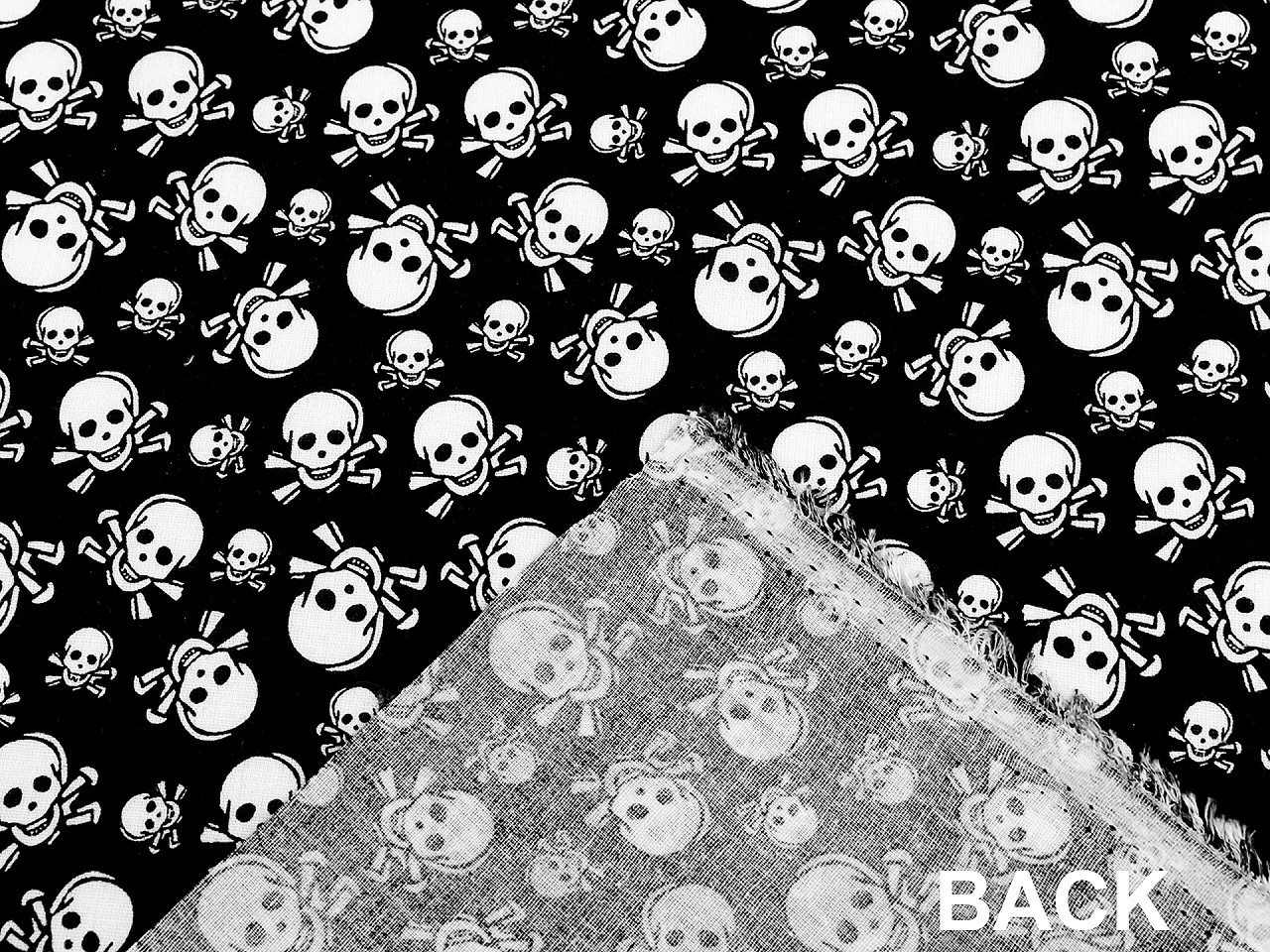 Țesătură din bumbac cu cranii - Negru (1 Metru)