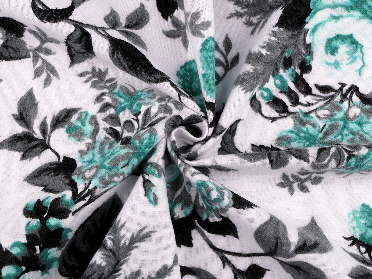 Flanel de bumbac flori - Roz pudrat (1 Metru)