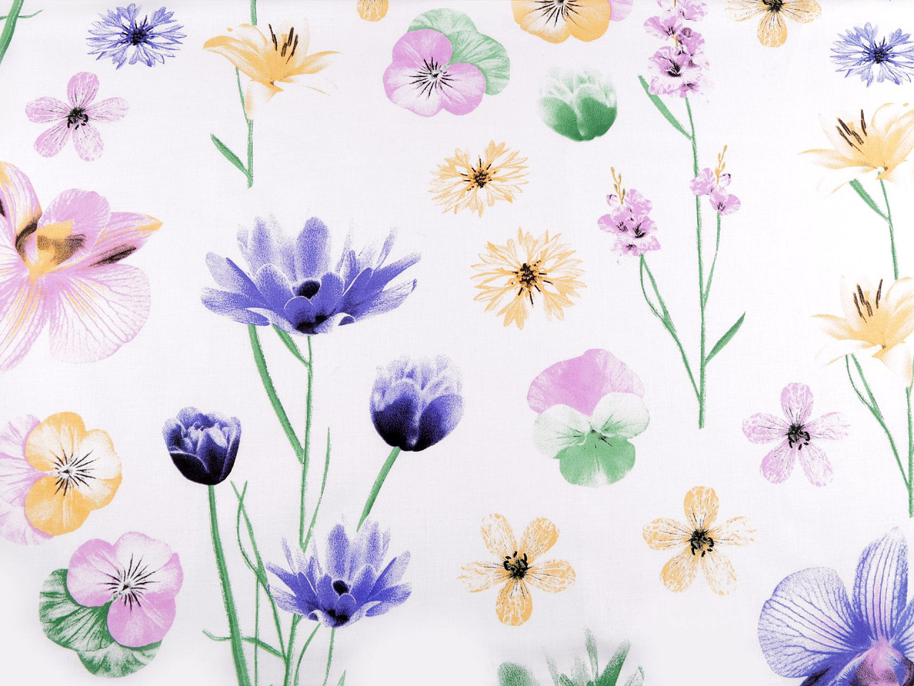 Țesătură de bumbac/pânză flori - Alb (1 Metru)