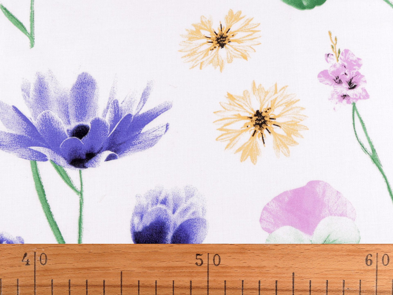 Țesătură de bumbac/pânză flori - Alb (1 Metru)