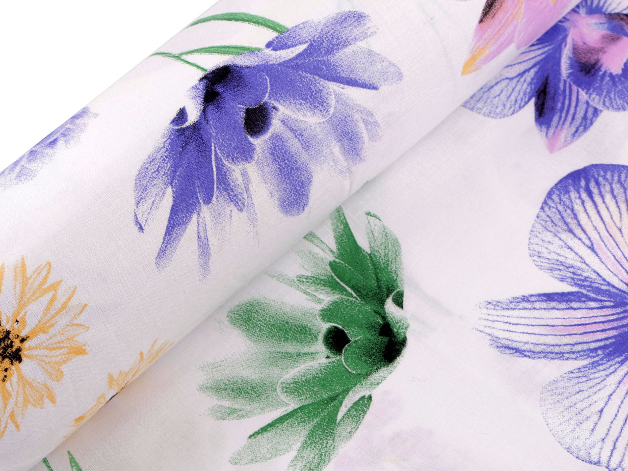 Țesătură de bumbac/pânză flori - Alb (1 Metru)