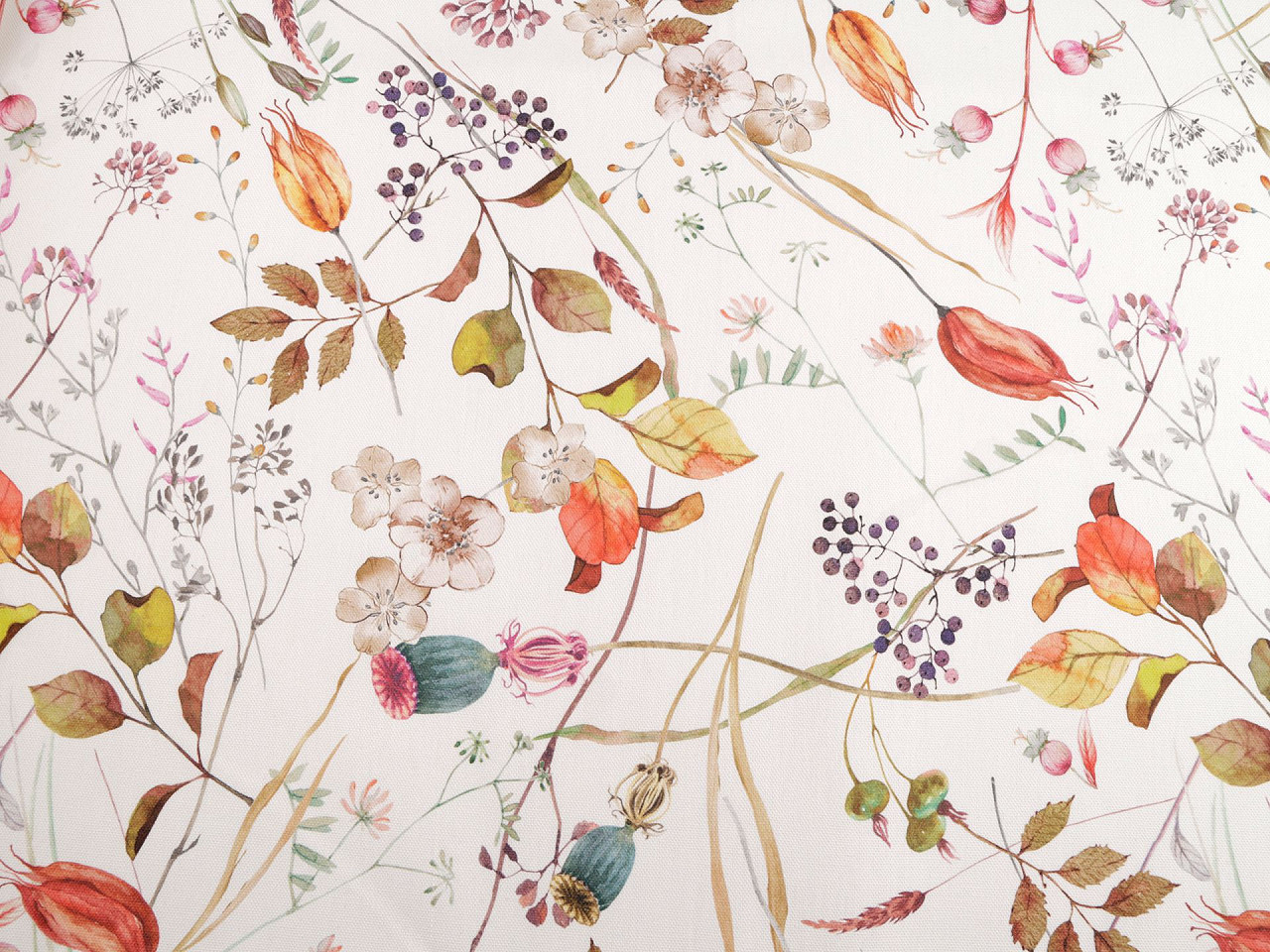 Țesătură din bumbac half panama cu imprimeu digital flori - Roz somon închis (1 Metru)